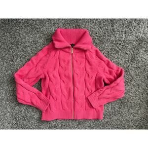 NWT Talbots Pink Cable Knit Zip Sweater Size Small Petite Girly Cardigan
